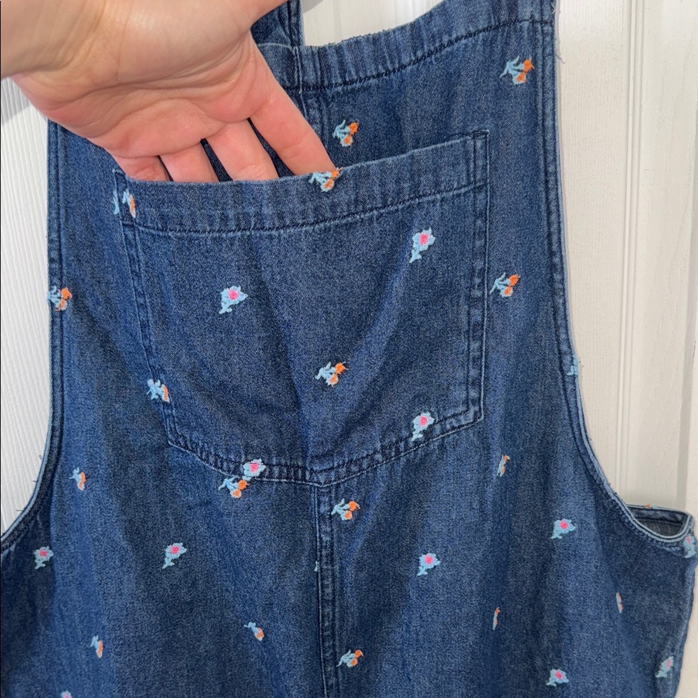 Aerie Denim Floral Romper Overall | 100% Cotton | Women’s L - Picture 5 of 11